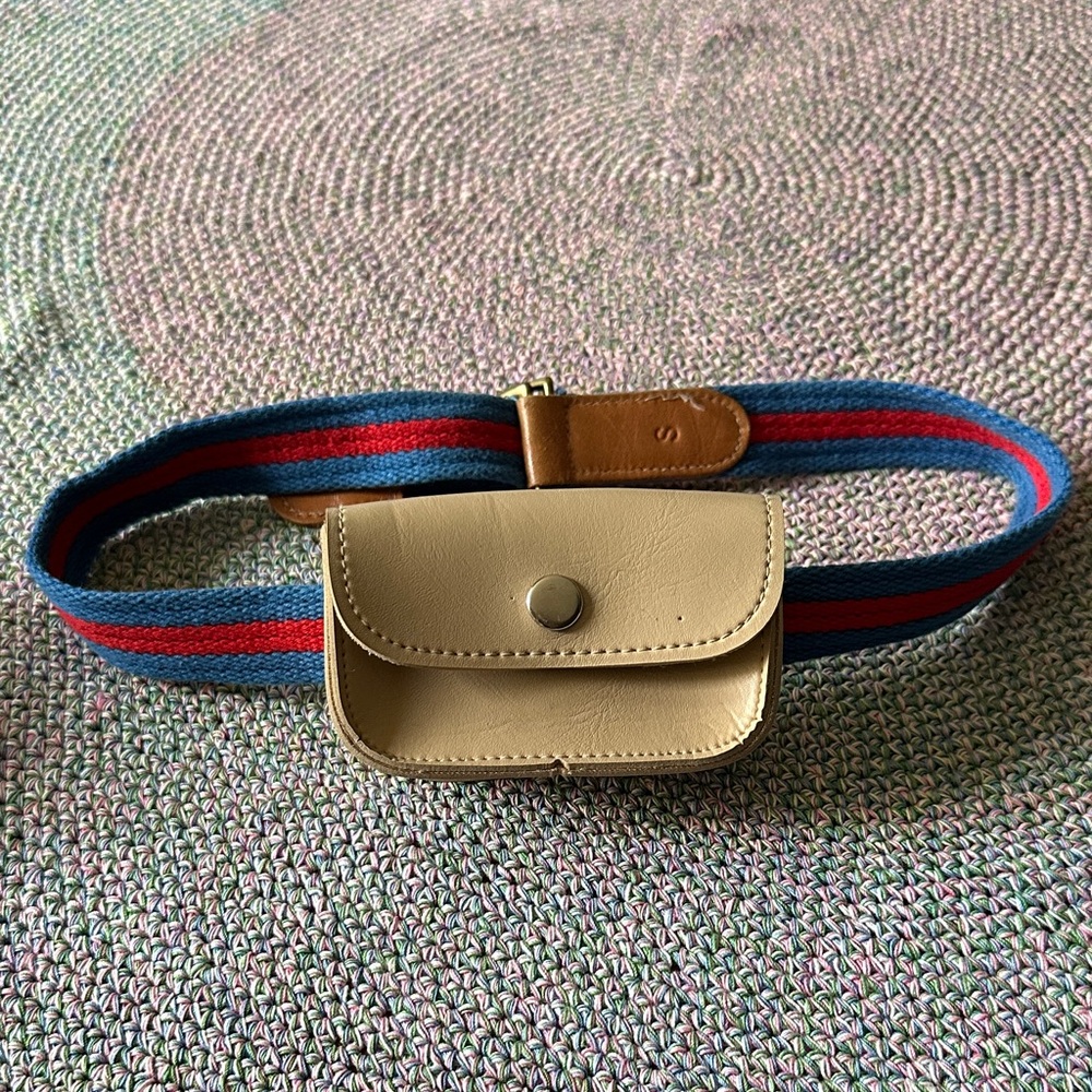 Vintage Girl Guide Beige Belt Bag with Blue and Red Strap Size Small